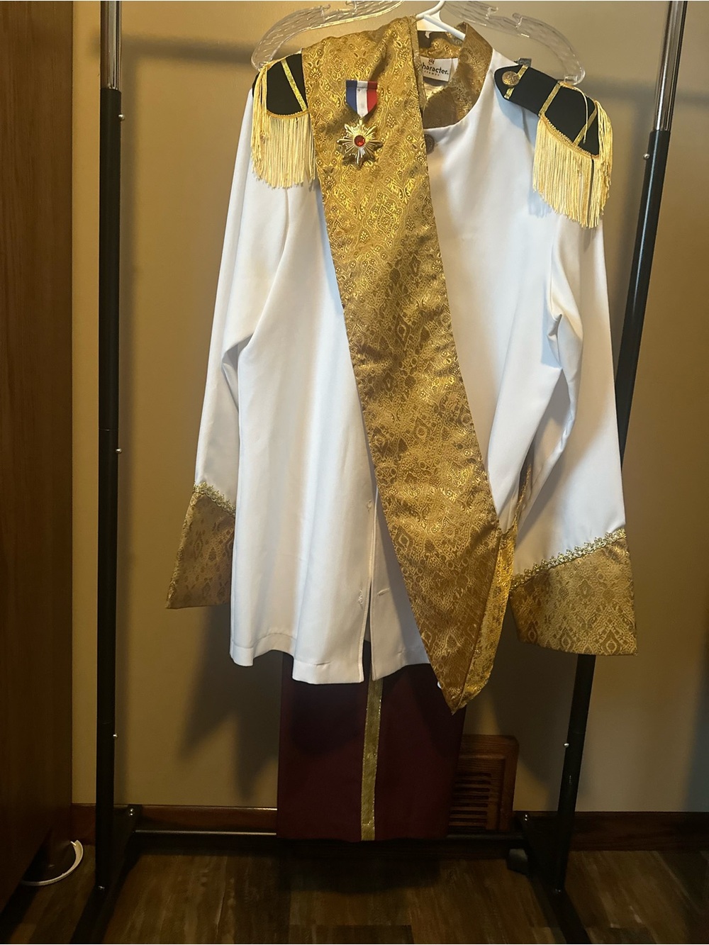Prince Charming Gold-Trim White Costume Jacket with Epaulettes